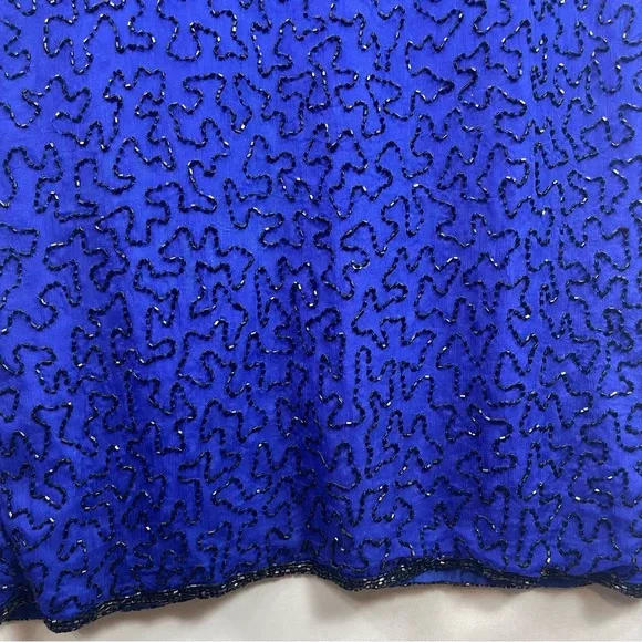 NWT Shalimar Silk Beaded Gown Med Blue Dress Evening Glam Artsy Elegant Maxi 90s